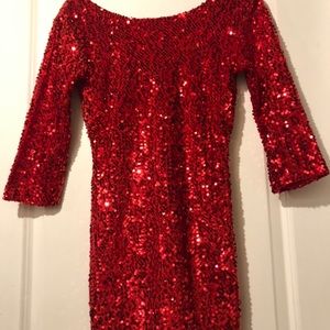 Red sequined party dress